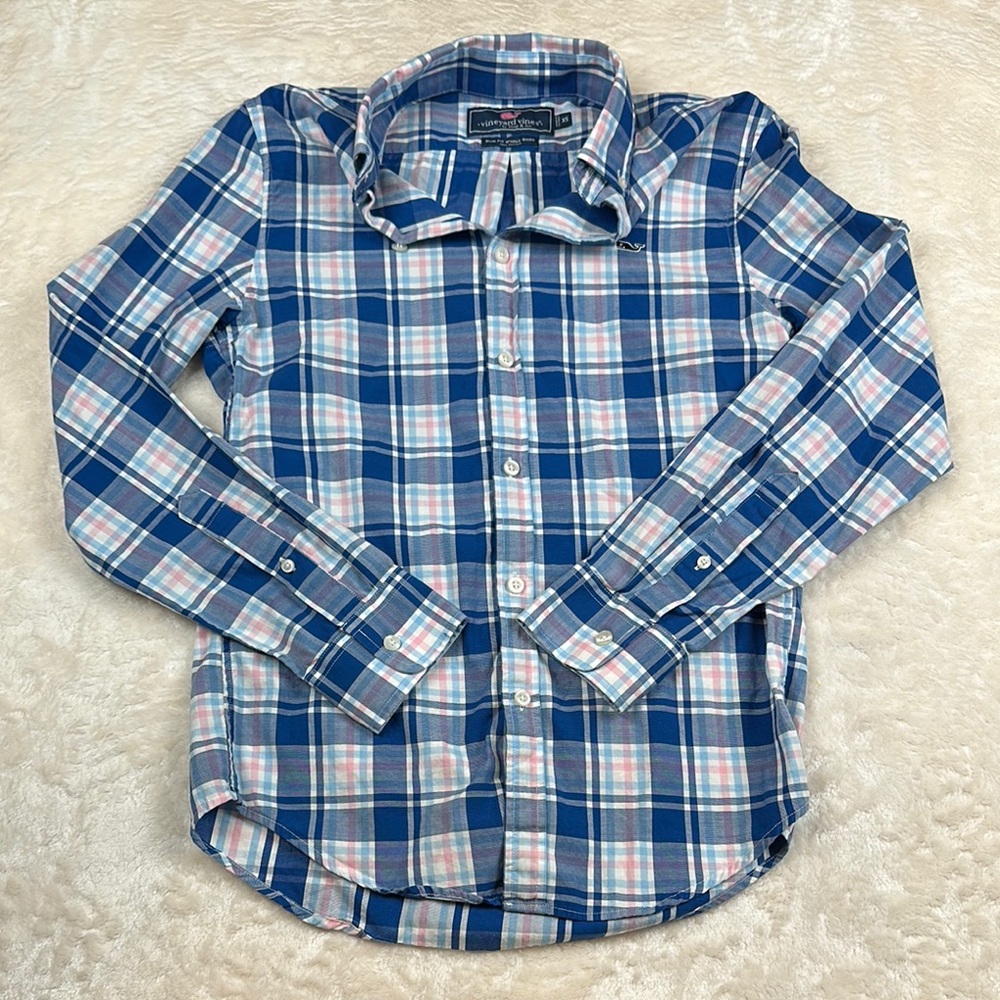Vineyard Vines Casual LS Button Down Slim Fit Whale Shirt Blue Pink 100% Cotton